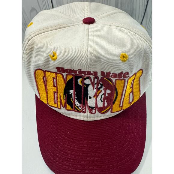 VINTAGE 90s Florida State Seminoles Hat Cap Snapback Red Big Logo - Picture 1 of 8